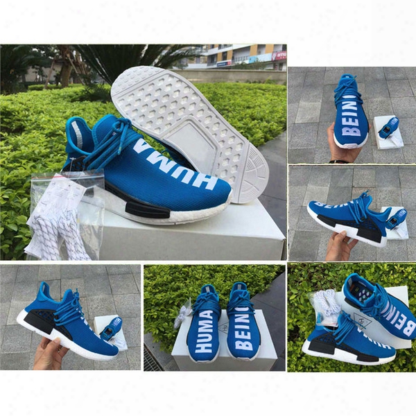 2017 New Human Race Pharrell Williams X Nm D Sports Men Women Running Shoes Real Boost Blue Human Being Outdoor Fashion Jogging Shoes