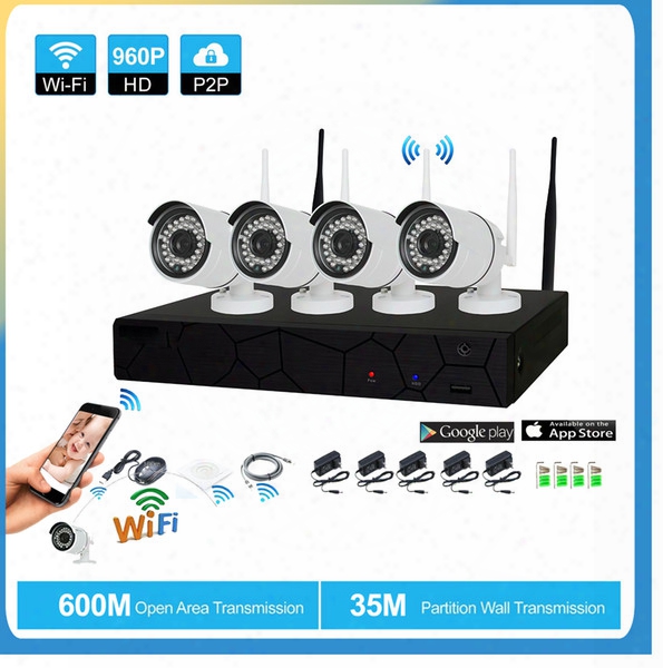 4ch Cctv System Wireless 960p Nvr 4pcs 1.3mp Ir Outdoor P2p Wifi Ip Cctv Security Camera System Surveillance Kit