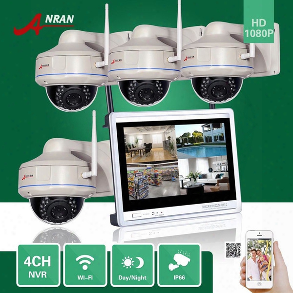 Anran Plug And Play Cctv P2p 4ch Nvr 12 Inch Lcd Monitor Vandal-proof Dome Outdoor 30 Ir 1080p Ip Wireless Wifi Camera Seurity System Kits