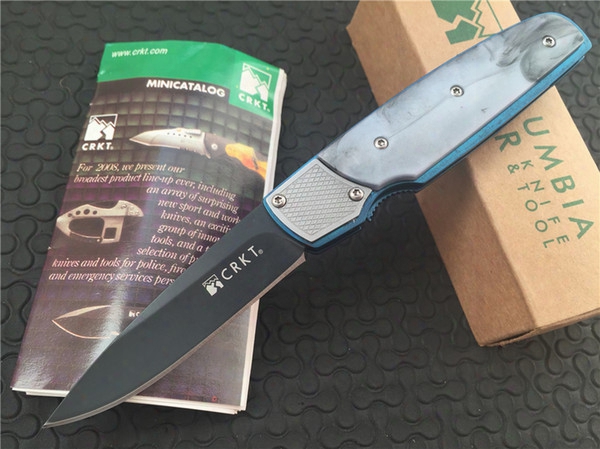 Blue Crkt Fulcrum 7404 By Russ Kommer Aus-8 Blade Plain Black Finish Rdop Point Cpl Handle Folding Blade Knife Pocket Knives With Box