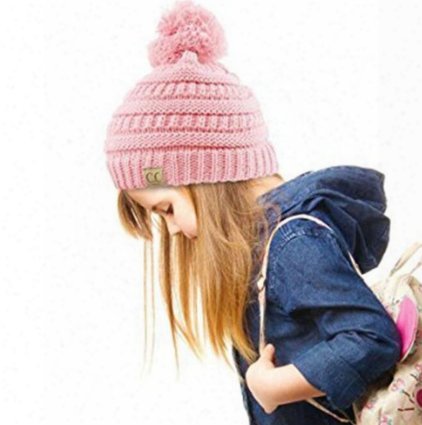 Cc Beanie Kkids Knitted Hats Kids Chunky Skull Caps Winter Cable Knit Slouchy Crochet Hats Outdoor Warm Beanie Cap New