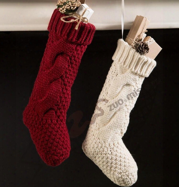 Christmas Stocking Long Crochet Knitted Xmas Stocking Xmas Tree Decorations Outdoor Christmas Decorations Festival Party Ornament 644