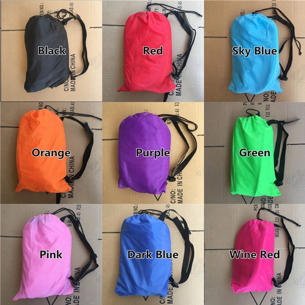 Drop Shipping Fast Inflatable Lazy Bag Sleeping Air Bag Camping Portable Air Sofa Beach Bed Air Hammock Nylon Banana Sofa