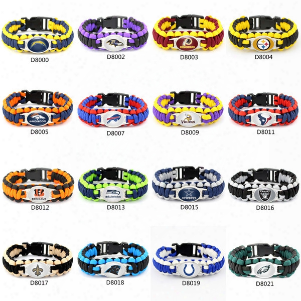 Fashion Footbal Team Charm Paracord Survival Bracelet Sport Feiendship Outdoor Camping Bracelets Mix Color 50 Pcs Dhl