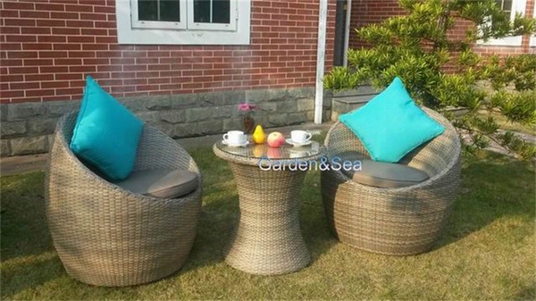 Garden Furniture Flat Rattan Outdoor Tables And Chairs Ensemble Wicker Chair Rattan Outdoor Coffee Cafe 3pcs Sets