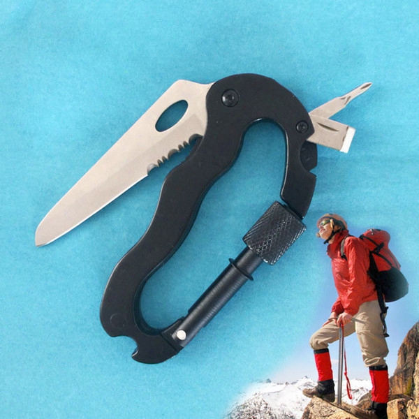 High Quality 5 In 1 Outdoor Survival Steel Camping Climbing Multifunctional Knife Screwdrivers Carabiner