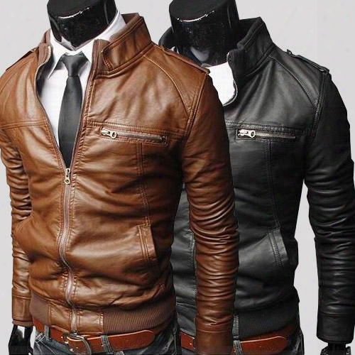 Hot Sale! Winter Jackets For Men Outdoor Pu Brown Black Fall Winter Spring Long Motorcycle Soft Shell Leather Sleeve Denim Mens Jackets