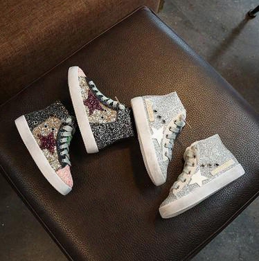 Kids Sneakers Baby Girls Star Sequins Casual Shoes Children Genuine Leather Outdoor Footwear Autumn New Girl Soft Bottom Sports Shoes T4754