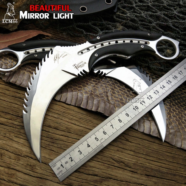 Lcm66 Mirror Light Scorpion Claw Knife Todd Begg Outdoor Camping Jungle Surrvival Battle Karambit Fixed Blade Hunting Knives Self Defense