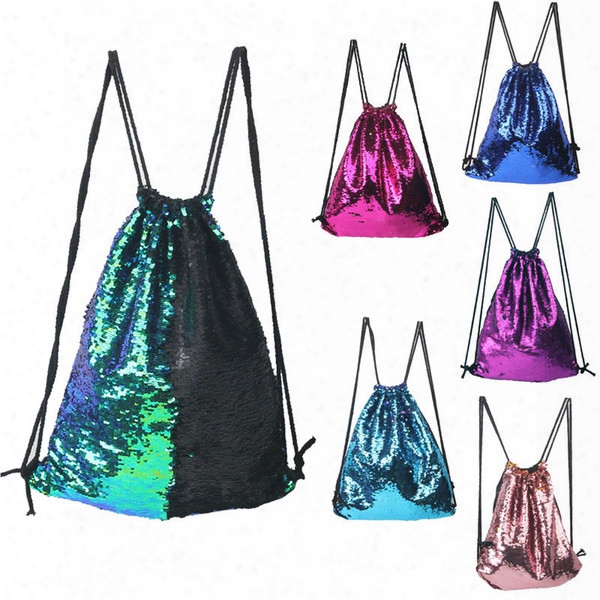 Mermaid Sequin Backpack Sequins Drawstring Bags Reversible Paillette Outdoor Backpack Glitter Sports Shoulder Bags Travel Bag 0601680