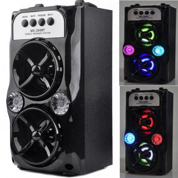 Ms-204bt Speaker Led Wireless Bluetooth Portable Speakers Black With Usb Tf Aux Fm Radio Outdoor Super Bass