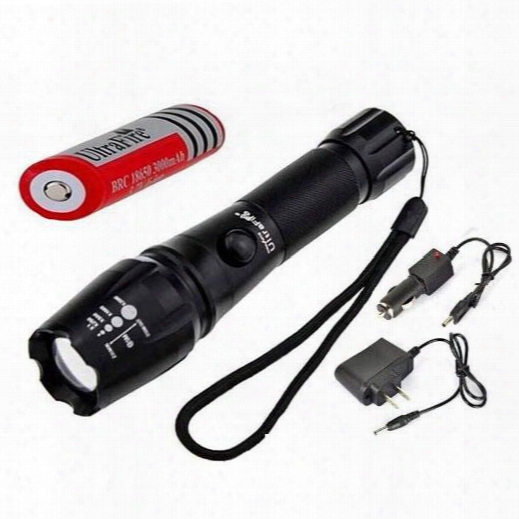 New High Power Cree Xm-l T6 2200 Lumens Flashlight E17 Cree Led Zoomable Torch Light With 18650 Battery + Car Charger + Charger