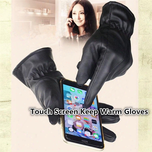 Newest Leather Gloves Women Outdoor Winter Gloves Driving Pu Leather Gloves Touch Screen Gloves Fashion Keep Warm Gloves 4195