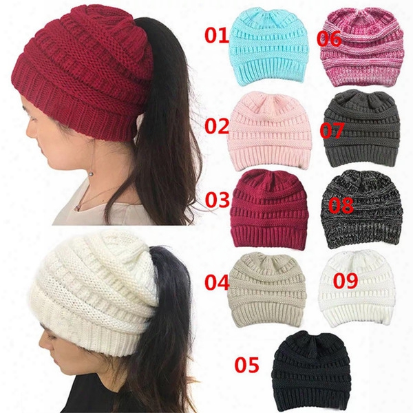 Newest Without Cc Logo Beanies Winter Woolen Cap Women Ponytail Hats Girlso Utdoor Warm Knitted Crochte Skull Beanie 10 Color Xmas Gift A241
