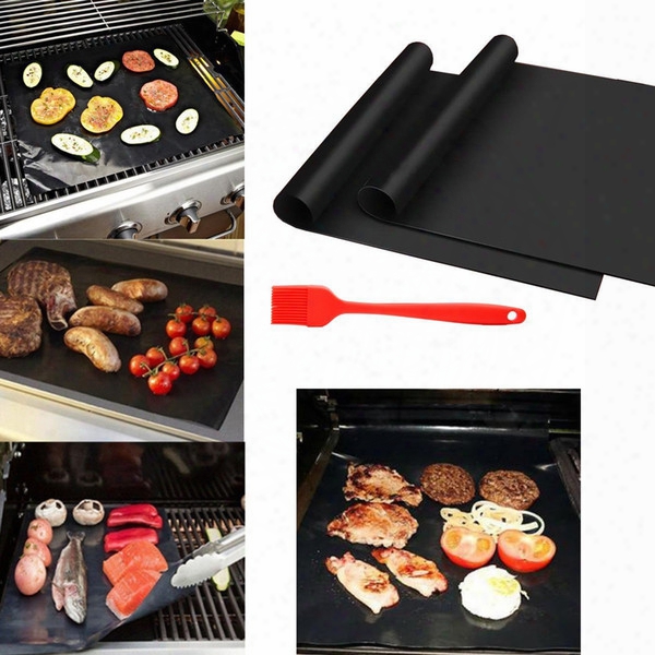 Non-stick Bbq Grill Mat Thick Durable 33*40cm Gas Grill Barbecue Mat Reusable Bbq Cover For Cooking Baking Microwave Mats 5pcs/set