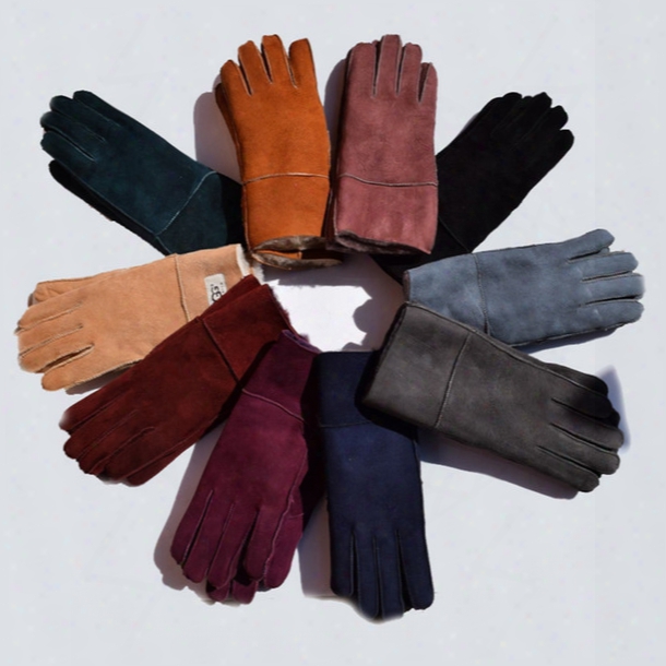 Sheepskin Gloves Fur Leather Gloves Mittens Sheep Leather Gloves Solid Color Winter Outdoor Warm Glove Ljjo3142