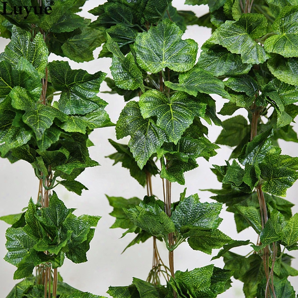 Wholesale-10pcs Like Real Artificial Silk Grape Leaf Garland Faux Vine Ivy Indoor /outdoor Home Decor Wedding Flower Green Christmas Gift