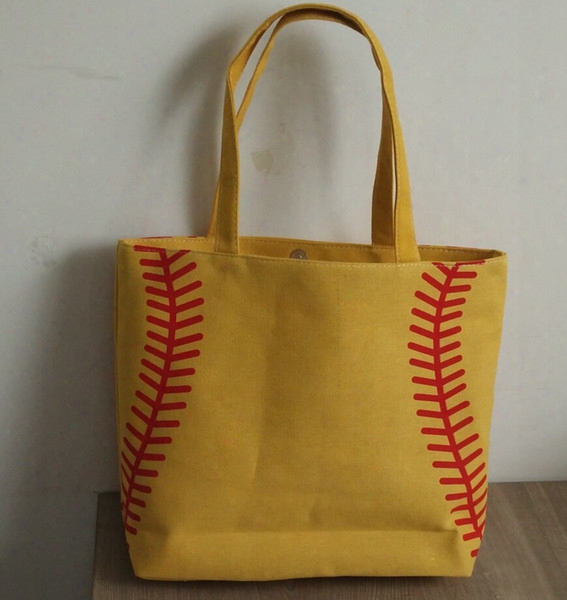 Wholesale New Yellow Softball White Baseball Jewelry Packaging Blanks Kids Cotton Canvas Sports Bags Baseball Softball Tote Bag