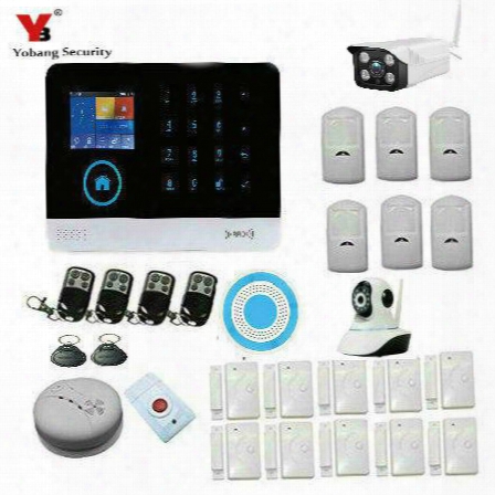 Wholesale- Yobangsecurity Wireless Wifi Gsm Sms Android Ios App Home Burglar Security Alarm System Wireless Siren Outcoor Wifi Ip Camera