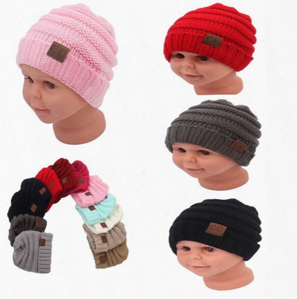 12 Color Kids Winter Keep Warm Cc Beanie Wool Knitted Skull Hats Child Girls Boys Outdoor Casual Sport Crochet Caps Baby Headwear A201