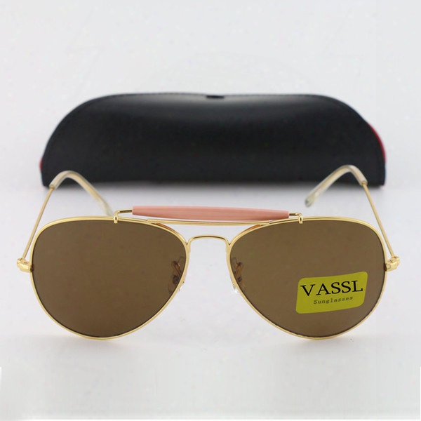 1pcs New Arrival Vassl Designer Pilot Sunglasses For Men Women Outdoorsman Sun Glasses Eyewear Large Gold Brown 62mm Glass Lenses With Case