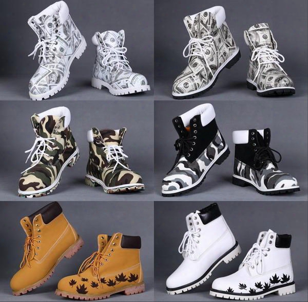 2016 Winter New Outdoor Camo Waterproof Mens Martin Booties Cool Money Printed Genuine Leather Tooling Ankle Boots Work Shoes