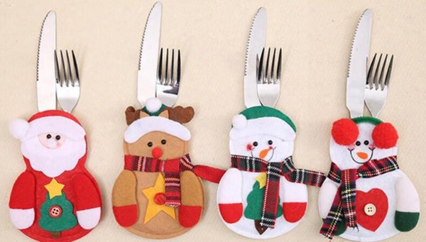 2017 Christmas Fork Spoon Knife Bags Santa Claus Snowman Beer Cutlery Bags Outdoor Tableware Bag For Picnic Hiking Christmas Decoration