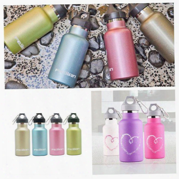 350ml Kids Stainless Steel Double Wall Vacuum Cups Leakage-proof Water Bottle Portable Outdoor Sports Bottle With Carabiner Cca6437 10pcs