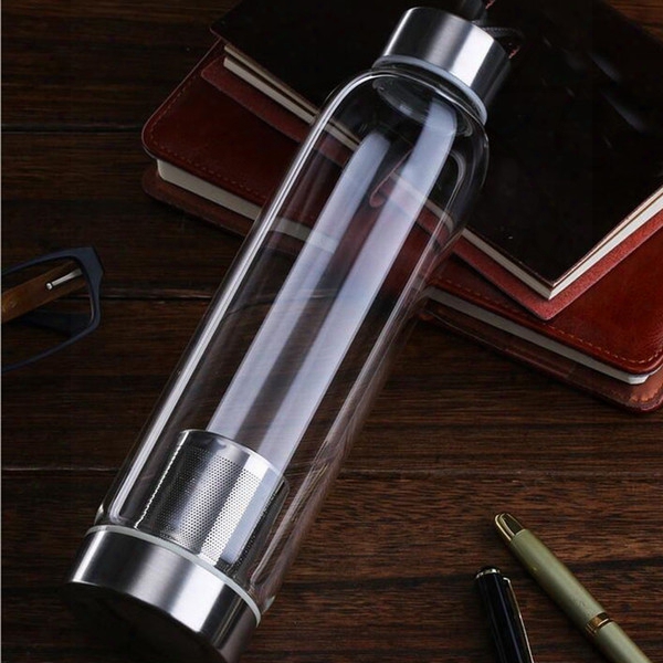 420ml Sport Outdoor Portable Real Borosilicate Glass Water Tea Bottle Mug Carafe Nylon Sleeve With Tea Infuser Za1348