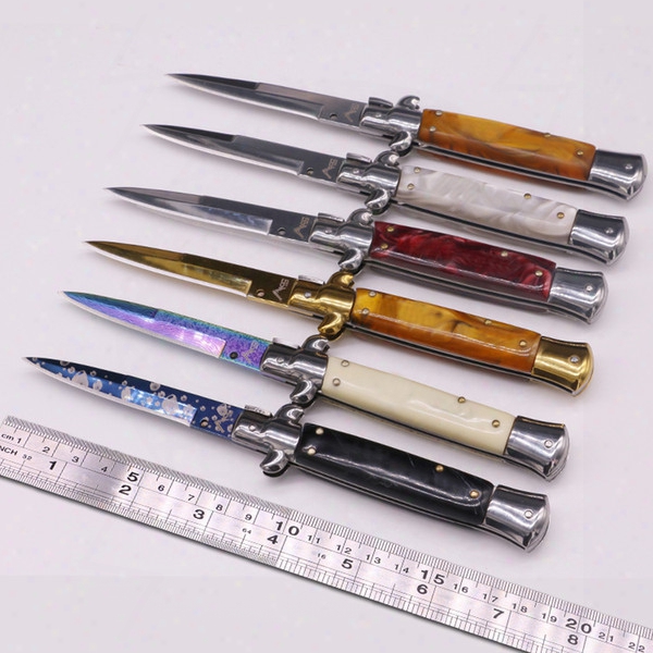 Akc 9&quot; Inch Acrylic Handle Italian Godfather Stiletto 440c Steel Blade Survival Outdoor Knife Camping Knives Single Action Gift Knife 1pcs