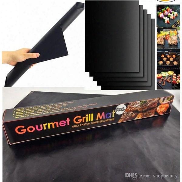 Bbq Grill Mat Reusable Non Stick Bbq Grill Mats 40*33cm Sheet Portable Easy Clean Outdoor Cooking Tool Fda Approved 52g/pcs With Package Box