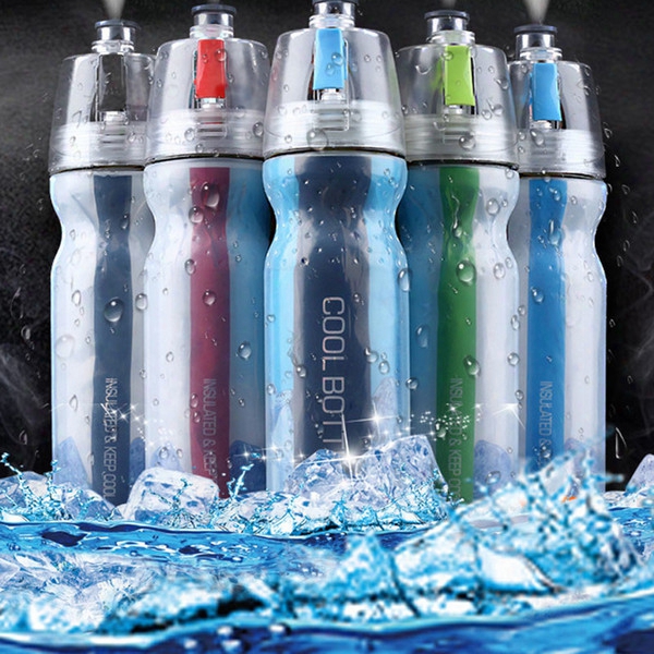 Creative Pe Double-layer Cold Spray Water Cu 500ml Large Capacity Outdoor Portable Handle Sports Water Bottle 2017 Fashion Home Drinkware