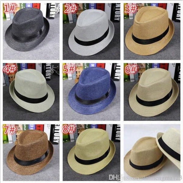 Fashion Men Women Straw Hats Soft Fedora Panama Hats Outdoor Stingy Brim Caps 8 Colors Choose D757