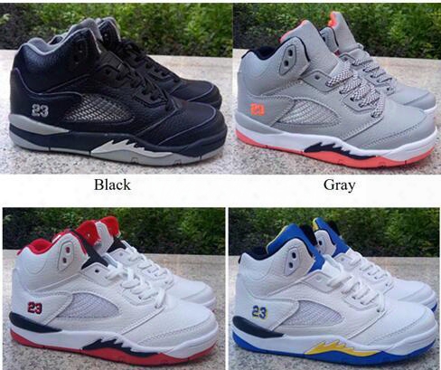 Free Shipping Size 28-35 Children&#039;s Athletic Basketball Shoes J 5 Kids Sneakers Leather High Outdoor Walking Shoes Boy Girls Sports Shoes