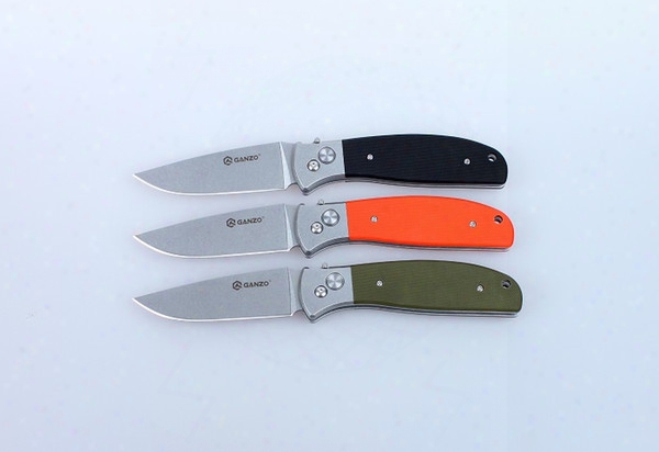 Ganzo Outdoor G7482 G7482-bk G7482-or G7482=gr G7482-cf Stonewashed Stainess Folding Hunting Knife