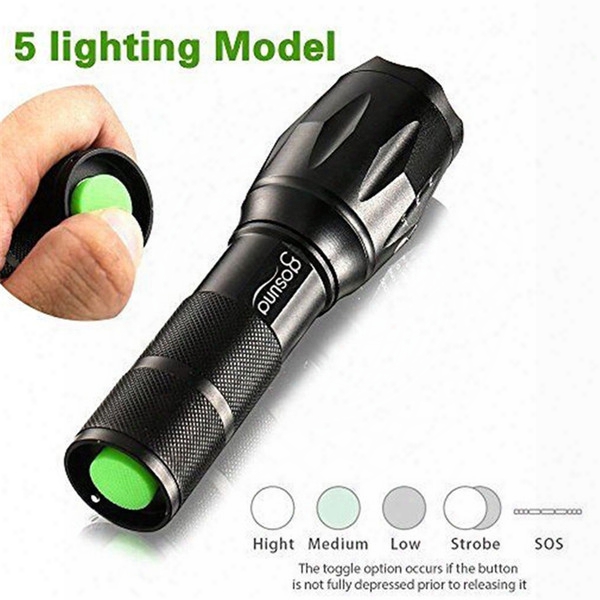 Gosund T6 Led Flashlights-water Resistant Zoomable Tactical Flashlight Of 5 Light Modes High Powered Led Torch With Bottom Click For Outdoor
