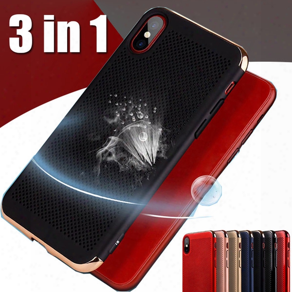 Hollow Heat Dissipation Case 3 In 1 Electroplate Ultra Thin Hard Pc Shcokproof Protective Spray Cover For Iphone X 8 7 Plus 6 6s Samsung S8