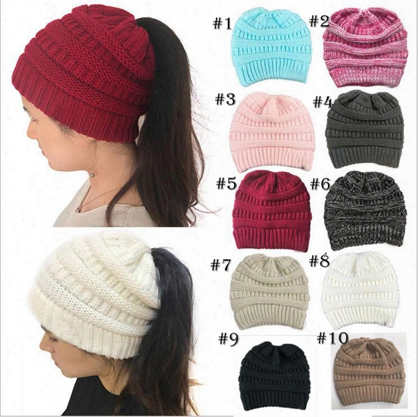 Horsetail Hats Trendy Chunky Skull Caps Winter Knitted Beanie Cable Knit Caps Fashion Slouchy Caps Crochet Outdoor Headgear Ski Hats Yya748