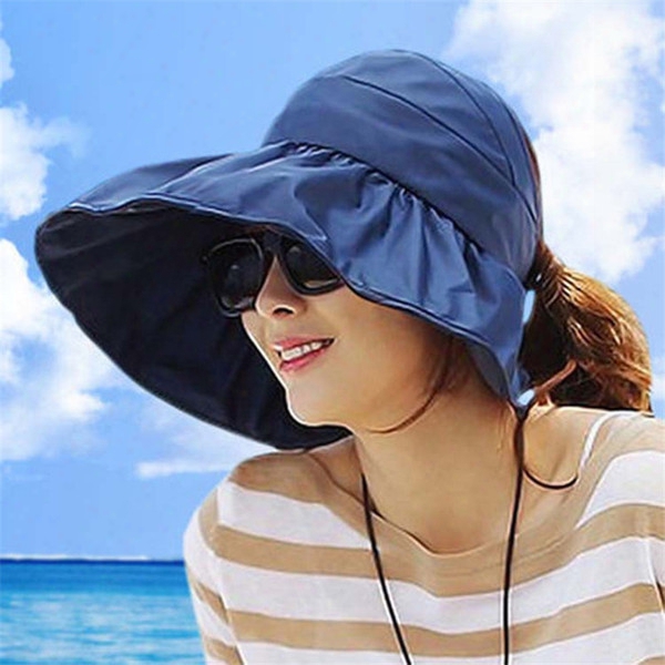 Ladies Summer Sun Hat 10 Colors Female Folding Car Ride Sun Beach Hat Large Outdoor Sunscreen Both Sides Can Wear M178