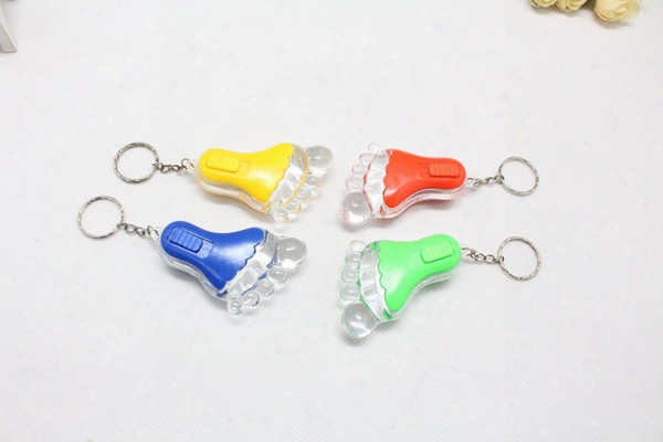 New Acrylic Small Foot Led Key Chain Cute Keychains Small Flashlight Outdoor Keychain 4 Colors Free Shipping