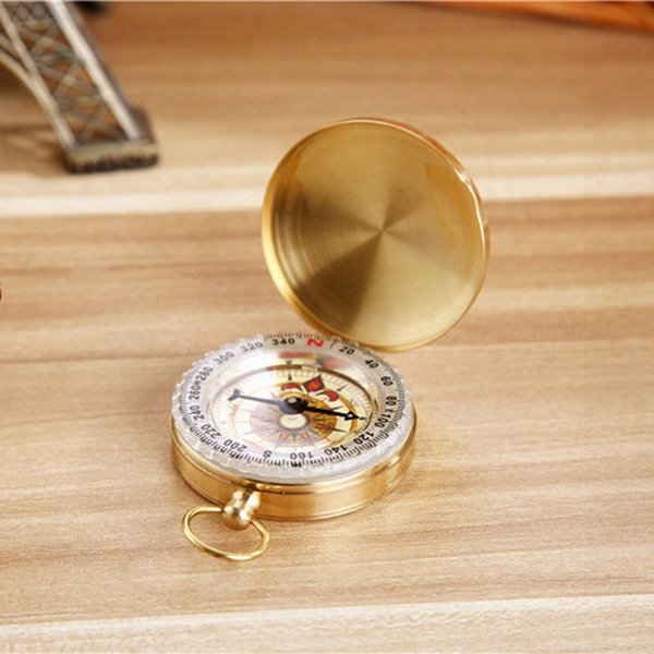 New Outdoor Luminous Brass Pocket Compass Camping Hiking Waterproof Portable Brass Pocket Golden Mini Compass Brass Navigation