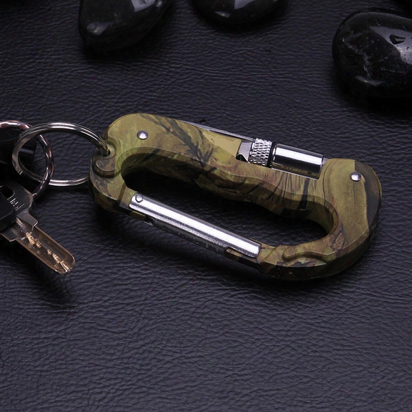 Outdoor Multi Tool Carabiner Survival Gadgets With Led Light By The Side Of Folding Pocket Knifes Camouflage Keychain D Shape