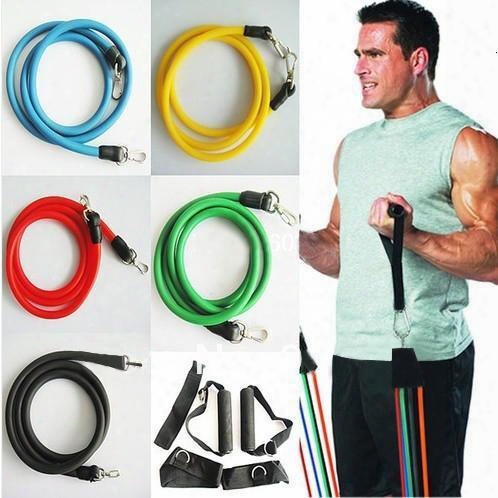 Prootion! High Quality 11pcs/set Latex Abs Tube Workout Resistance Bands Exercise Gym Yoga Fitness Sets Outdoor Sports Supplies