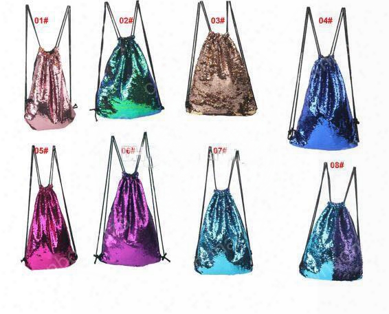 Sequins Backpacks Bags Mermaid Sequin Drawstring Bags Reversible Paillette Outdoor Backpack Glitter Spors Shoulder Bags Travel Bag