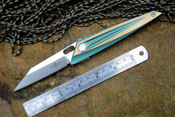 Twosun Ts83 Knife D2 Satin Blade Knives Ceramic Ball Bearing Washer Tc4 Titanium Handle Camping Hunting Knife Outdoor Tools