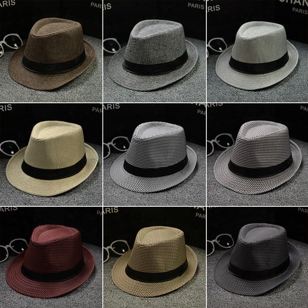 Vogue Men Women Cotton/linen Straw Hats Soft Fedora Panama Hats Outdoor Stingy Brim Caps 28 Colors Choose