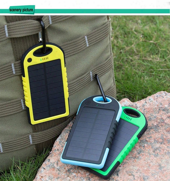 Water, Dust,shocking Proof Universal Solar Charger Power Bank 5000mah For Smart Phoness Iphone, Sunsumg, Tablets With Dual Usb For Outdoors C