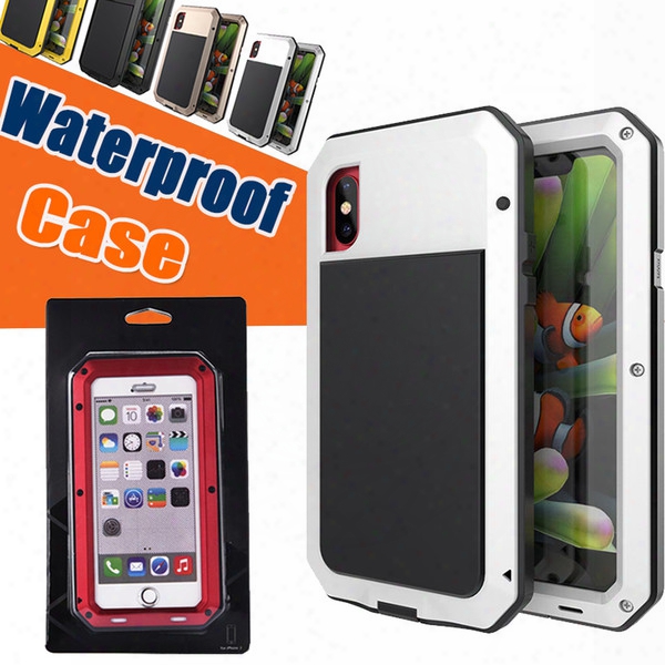 Waterproof Case Metal+silicone Armor Defender Outdoor Shockproof Aluminum Tempered Glass Cover For Iphone X 8 More 7 6 6s With Retail Box