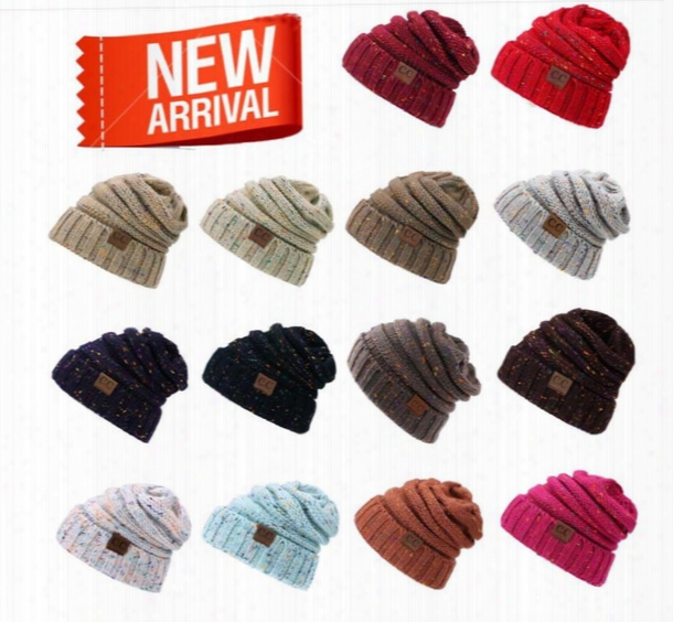 Women Cc Hat Winter Fashion Cap Mixed Knit Cap Skullies Beanies Outdoor Leisure Warm Hat Skullies Beanie Cap 14 Color Kka2877