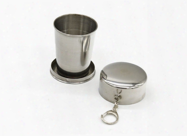 140ml Stainless Steel Portable Folding Telescopic Collapsible Cup Outdoor Travel Cup Mug Keychain Hiking Folded Cuups Wholesale